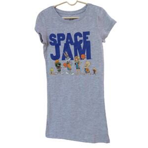 Space Jam Girls XS (4/5) Gray Jersey Dress Short Sleeves Looney Tunes New